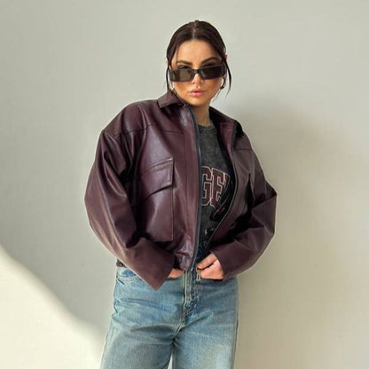 Retro vintage leather jacket motorcycle pilot jacket
